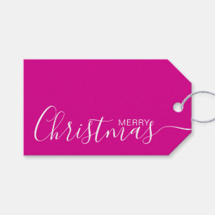 Etiqueta Para Presente Feliz Natal, Minimalista Branco Rosa Quente
