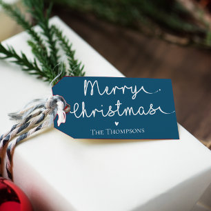 Etiqueta Para Presente Feliz Natal Minimalista Simples Azul Branco Fofo
