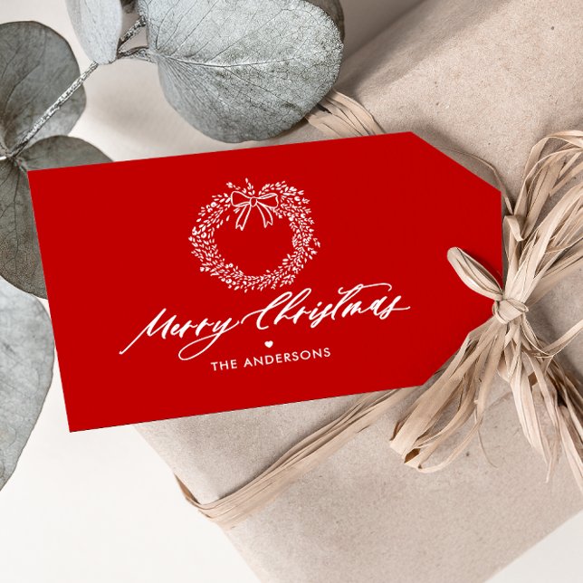 Etiqueta Para Presente Feliz Natal Mínimo Wreath Personalizado (Criador carregado)