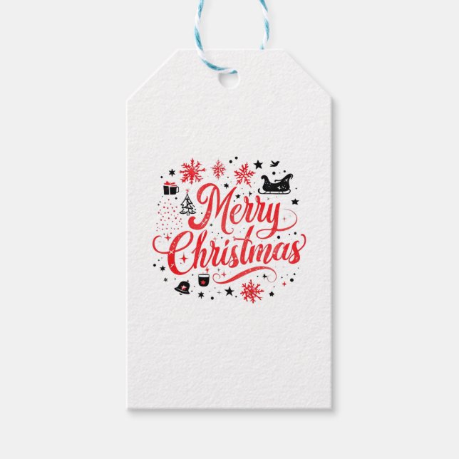 Etiqueta Para Presente Feliz Natal Moderno Design | Vermelho e Branco (Frente)