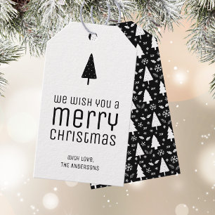 Etiqueta Para Presente Feliz Natal Moderno Preto e Branco