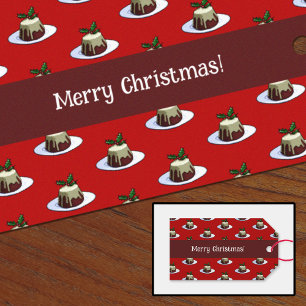 Etiqueta Para Presente Feliz Natal! Padrão de Pudim e Holly do Xmas