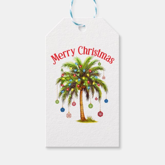 Etiqueta Para Presente Feliz Natal Palm Tree Light Havaiana Tropical (Frente)