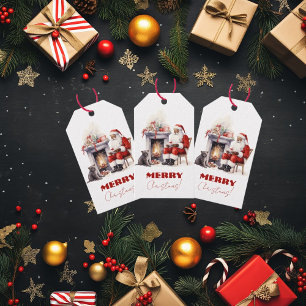 Etiqueta Para Presente Feliz Natal Papai Noel pela Lareira