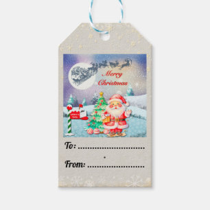 Etiqueta Para Presente Feliz Natal Papai Noel, Trenó, Rena, Floco de Neve