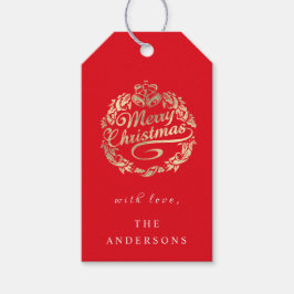 Etiqueta Para Presente Feliz Natal Para Dar O Nome Wreath Royal Red Ouro