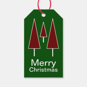 Etiqueta Para Presente Feliz Natal Pinheiros Abstrato Vermelho Verde