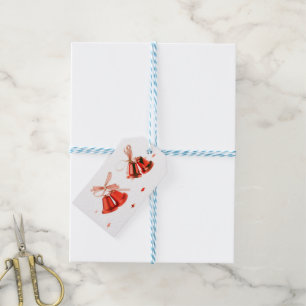 Etiqueta Para Presente Feliz Natal Red Bells decoração com texto