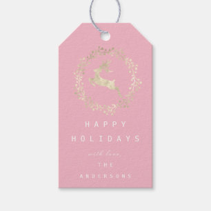 Etiqueta Para Presente Feliz Natal Reindeer Champaigne Dourado Rosa