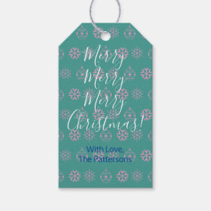 Etiqueta Para Presente Feliz Natal, Roteiro Branco, Nome DIY, Azul Claro