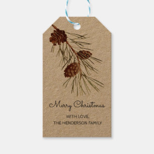 Etiqueta Para Presente Feliz Natal rústico da aguarela de Pinecone