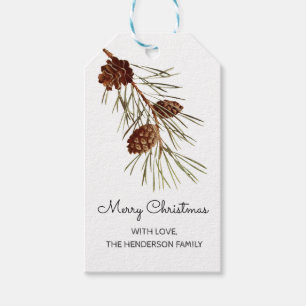 Etiqueta Para Presente Feliz Natal rústico da aguarela de Pinecone