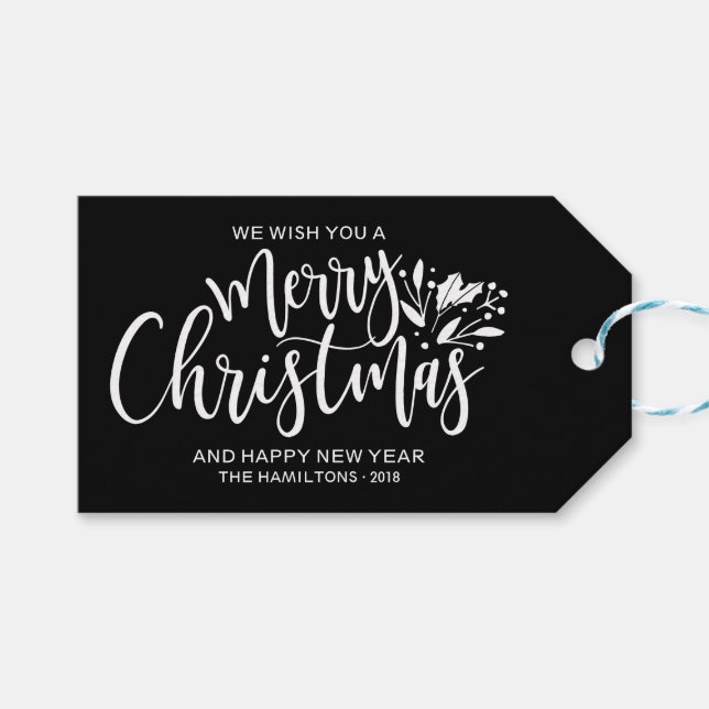 Etiqueta Para Presente Feliz Natal - Script Chic Escrito em Preto (Frente (horizontal))