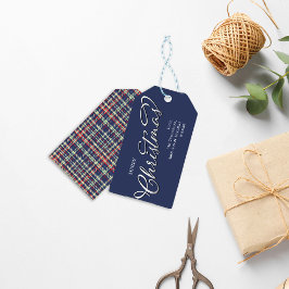 Etiqueta Para Presente Feliz Natal - Script de Caligrafia Marinho Xadrez 