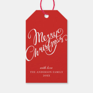 Etiqueta Para Presente Feliz Natal. Script de feriado vermelho e branco