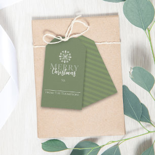 Etiqueta Para Presente Feliz Natal Simples Verde Listrado Elegante