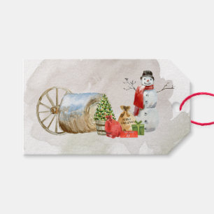Etiqueta Para Presente Feliz Natal Snowman na Fazenda
