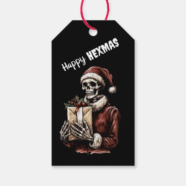 Etiqueta Para Presente Feliz Natal Spookey Skeleton Gótico (Frente)