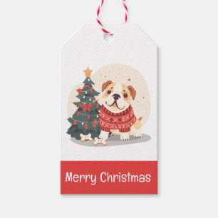 Etiqueta Para Presente Feliz Natal Suéter de Natal do Bulldog Inglês