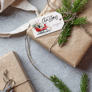 Etiqueta Para Presente Feliz Natal Trenó Aquarela Feriado