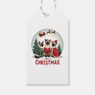 Etiqueta Para Presente Feliz Natal Três Papais noeis Elf Reindeer Siamese
