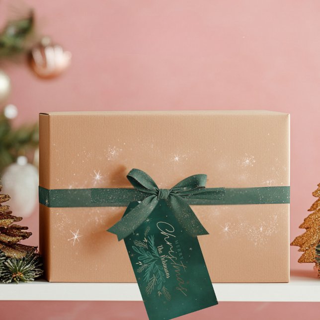 Etiqueta Para Presente Feliz Natal Verde (green and gold christmas gift tag)