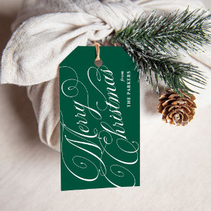 Etiqueta Para Presente Feliz Natal   Verde com Caligrafia Elegante