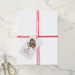 Etiqueta Para Presente Feliz Natal Vermelho e Papais noeis de Xadrez Verd