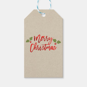 Etiqueta Para Presente Feliz Natal Vermelho Falso Folha Moderno Script Kr