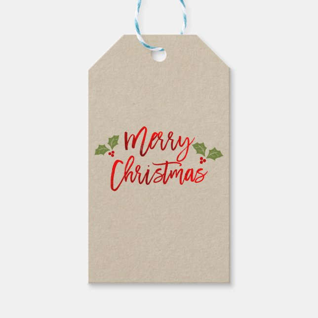 Etiqueta Para Presente Feliz Natal Vermelho Falso Folheado Moderno Script (Frente)