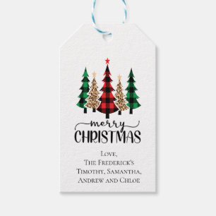 Etiqueta Para Presente Feliz Natal Vermelho Verde Preto Xadrez Búfalo Árv