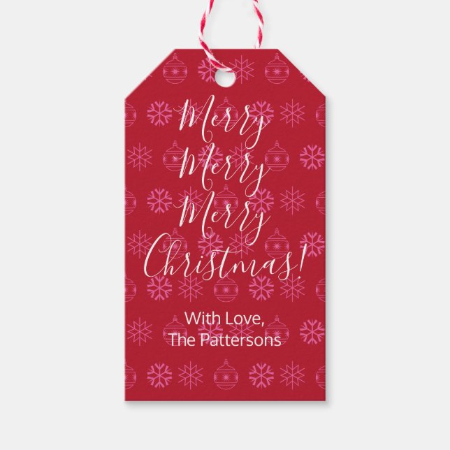 Etiqueta Para Presente Feliz Natal, White Script, DIY Name, Red (Frente)