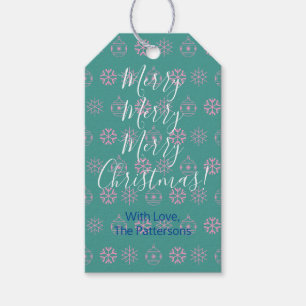 Etiqueta Para Presente Feliz Natal, White Script, DIY Name, Teal