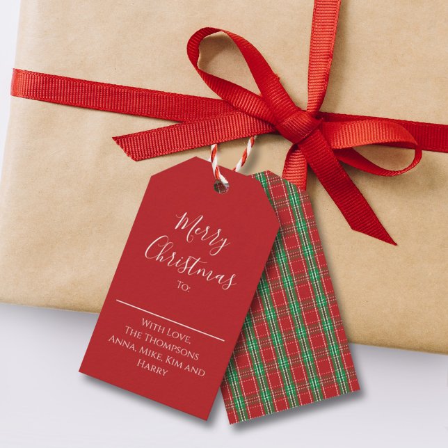 Etiqueta Para Presente Feliz Natal Xadrez Clássico Vermelho Verde Férias (Criador carregado)