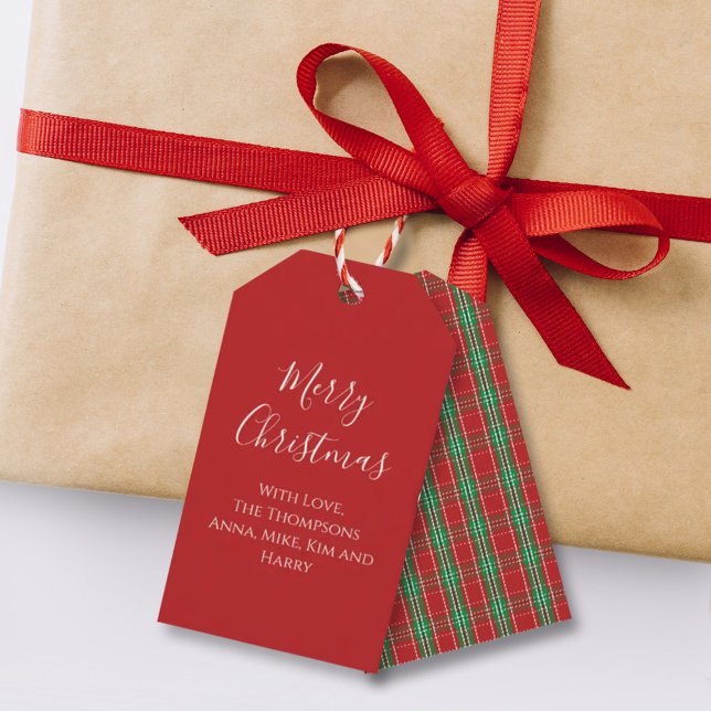 Etiqueta Para Presente Feliz Natal Xadrez Clássico Vermelho Verde Festa (Criador carregado)