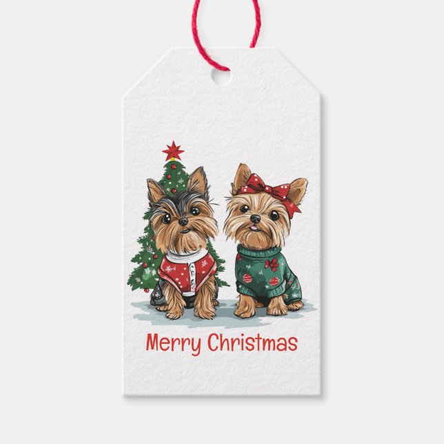 Etiqueta Para Presente Feliz Natal Yorkie Dogs (Frente)