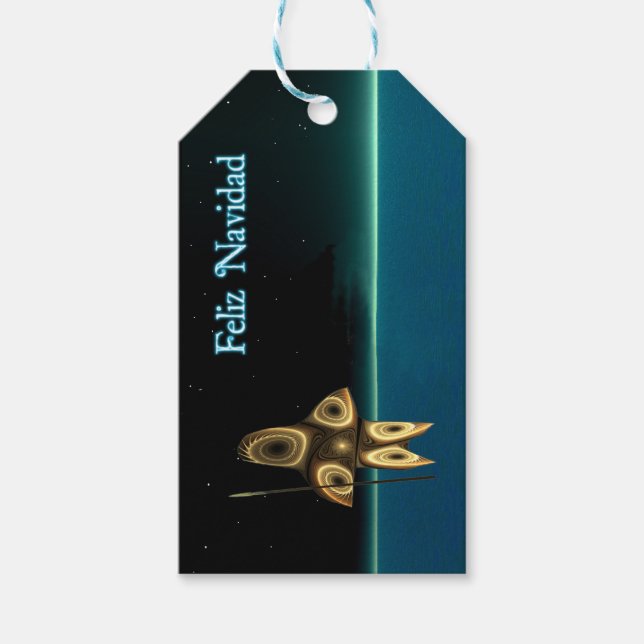 Etiqueta Para Presente Feliz Navidad - Fractal Inuit Hunter (Frente)