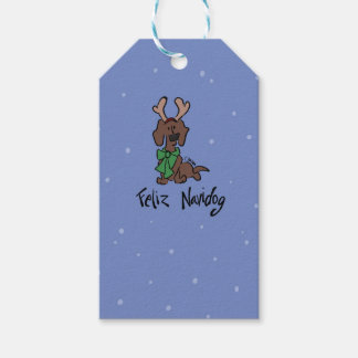Etiqueta Para Presente Feliz Navidog Dachshund Rena Cute Azul Feriado