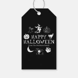 Etiqueta Para Presente Feliz nome personalizado preto branco de Halloween