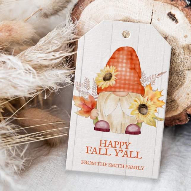 Etiqueta Para Presente Feliz Outono para Todos Favor Gnome (Personalized Fall Gnome Gift Tags)