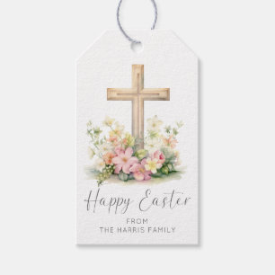 Etiqueta Para Presente Feliz Páscoa Cruz Floral