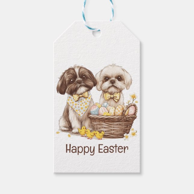 Etiqueta Para Presente Feliz Páscoa Shih Tzu Dogs (Frente)