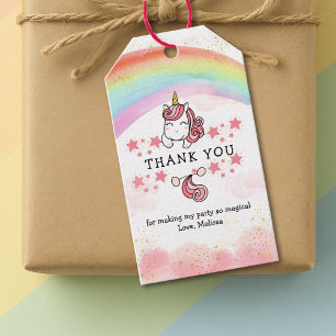 Etiqueta Para Presente Feliz Pastel Unicorn e Rainbow Aniversário Obrigad