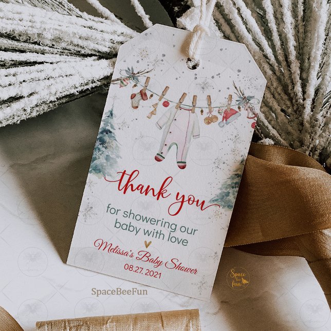 Etiqueta Para Presente Feliz pequeno Chá de fraldas (Merry Little Baby Shower, gift favor tags, holiday baby shower, Christmas baby shower, winter baby s)