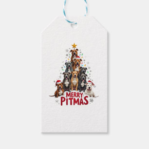 Etiqueta Para Presente Feliz Pitmas Pitbull Cão Suéter Feio de Natal Tr