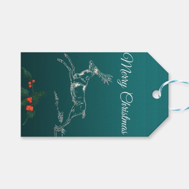 Etiqueta Para Presente Feliz Reindeer de Natal e Mistletoe (Frente (horizontal))