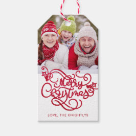 Etiqueta Para Presente Feliz Rico de Natal - Script Red Glitter