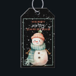 Etiqueta Para Presente Feliz Snowman no Teal Scarf Christmas<br><div class="desc">Bonito Snowman de cor de pêssego Chapéu e cor de lacre Scarf CHRISTMAS GIFT TAG!</div>
