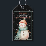 Etiqueta Para Presente Feliz Snowman no Teal Scarf Christmas<br><div class="desc">Bonito Snowman de cor de pêssego Chapéu e cor de lacre Scarf CHRISTMAS GIFT TAG!</div>