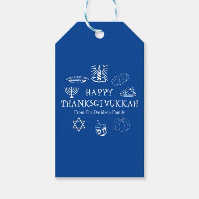 Etiqueta Para Presente Feliz Thanksgivukkah Ação de Graças Hanukkah brind (Frente)